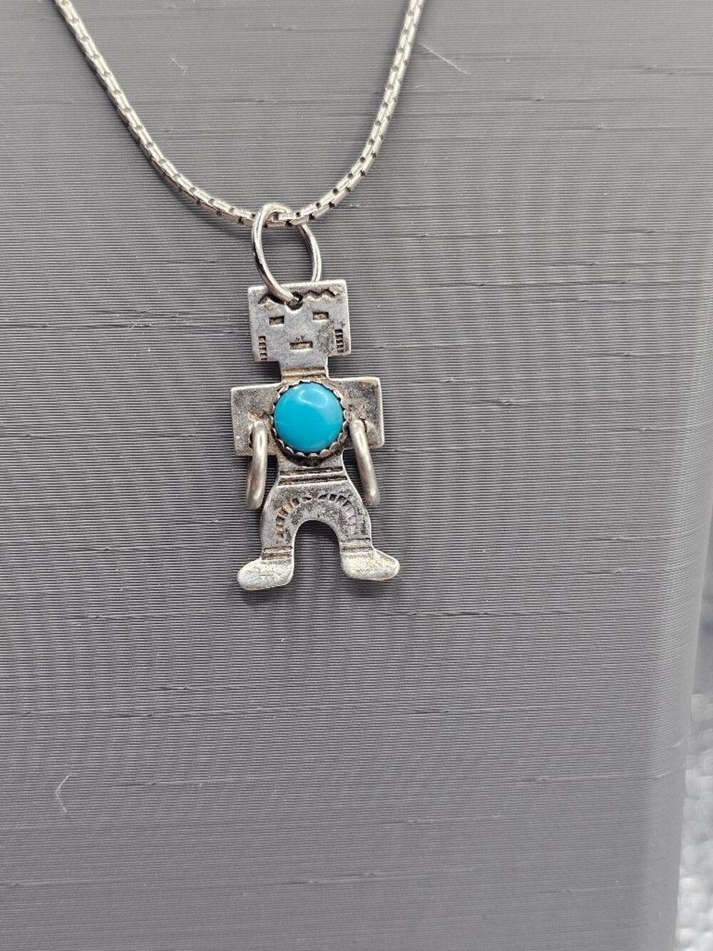 Vintage Sterling Hoop Dancer Kachina Turquoise Pendant Charm Native American